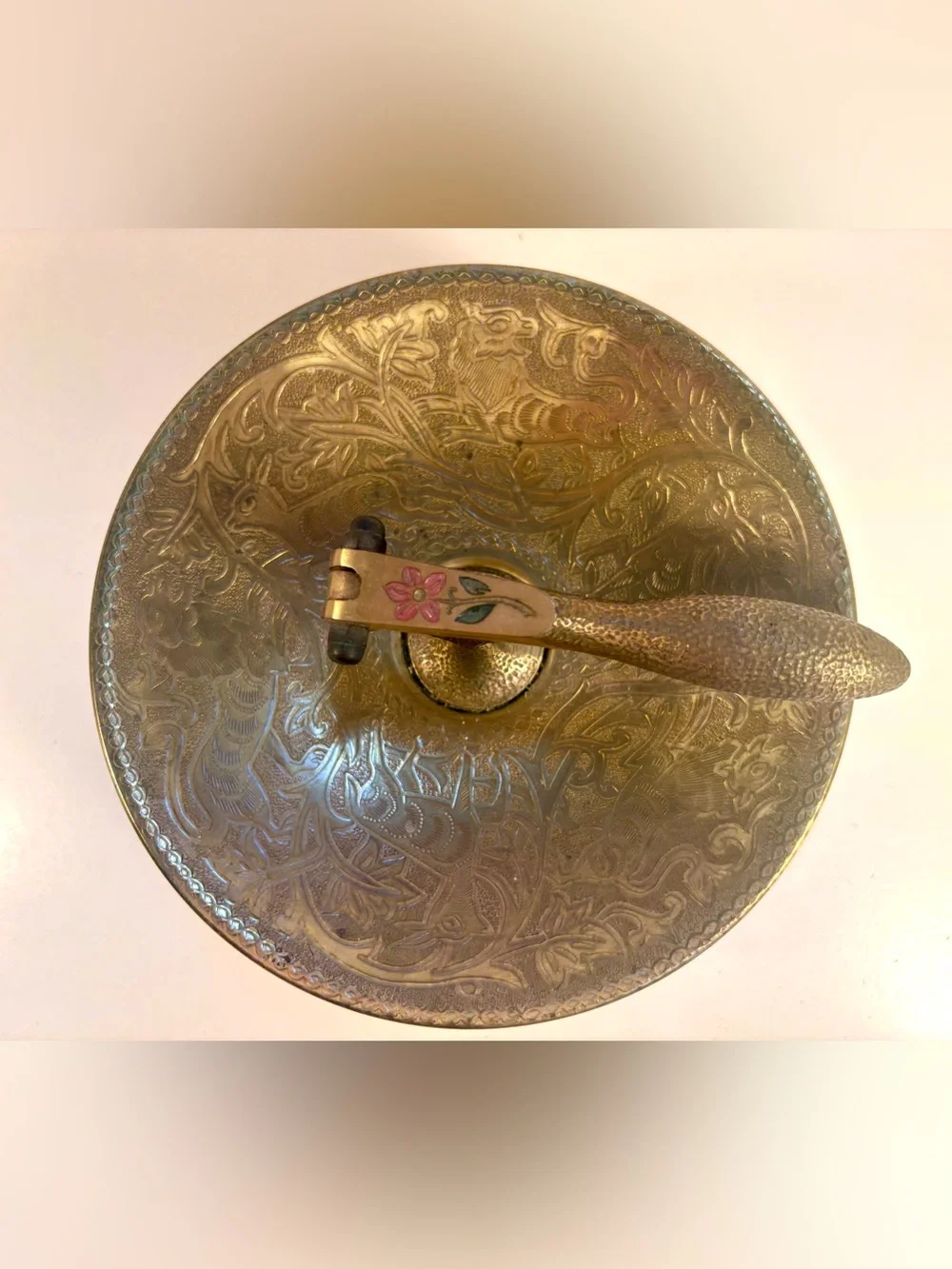 Vintage collectible TAMAR Brass Nutcracker Dish w embossed design made in Israel